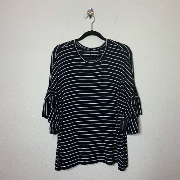 Lane Bryant Tops - Lane Bryant Black Striped Ruffle Sleeve T Shirt